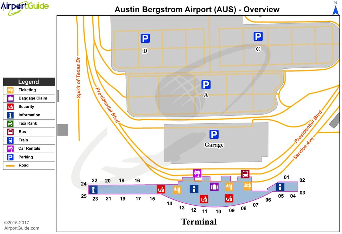 Aeroportul internațional Austin-Bergstrom hartă