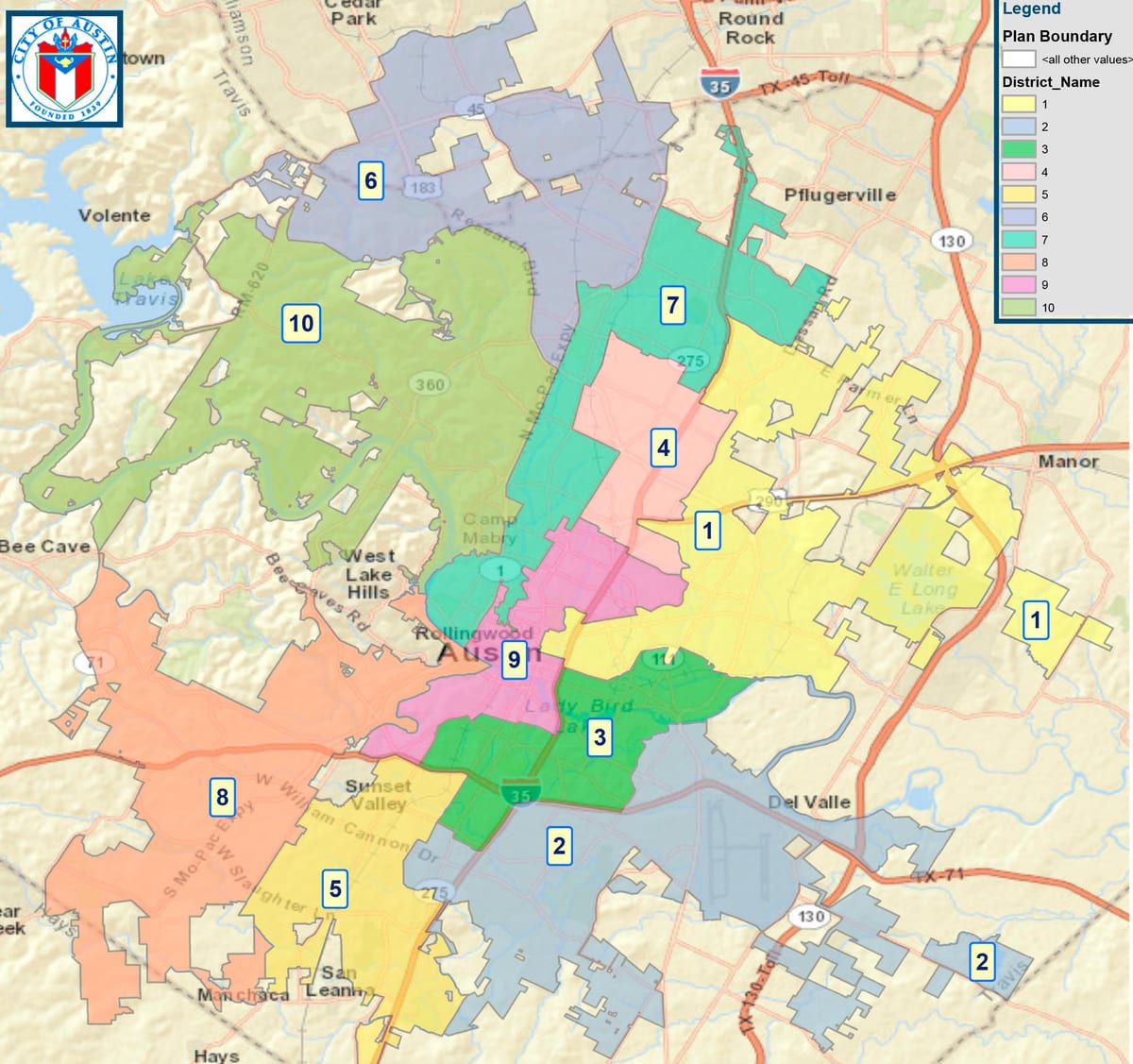harta Austin city consiliului raional