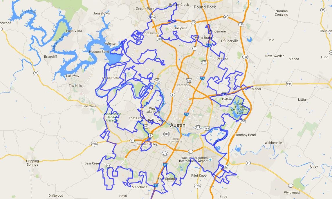 harta Austin city limits