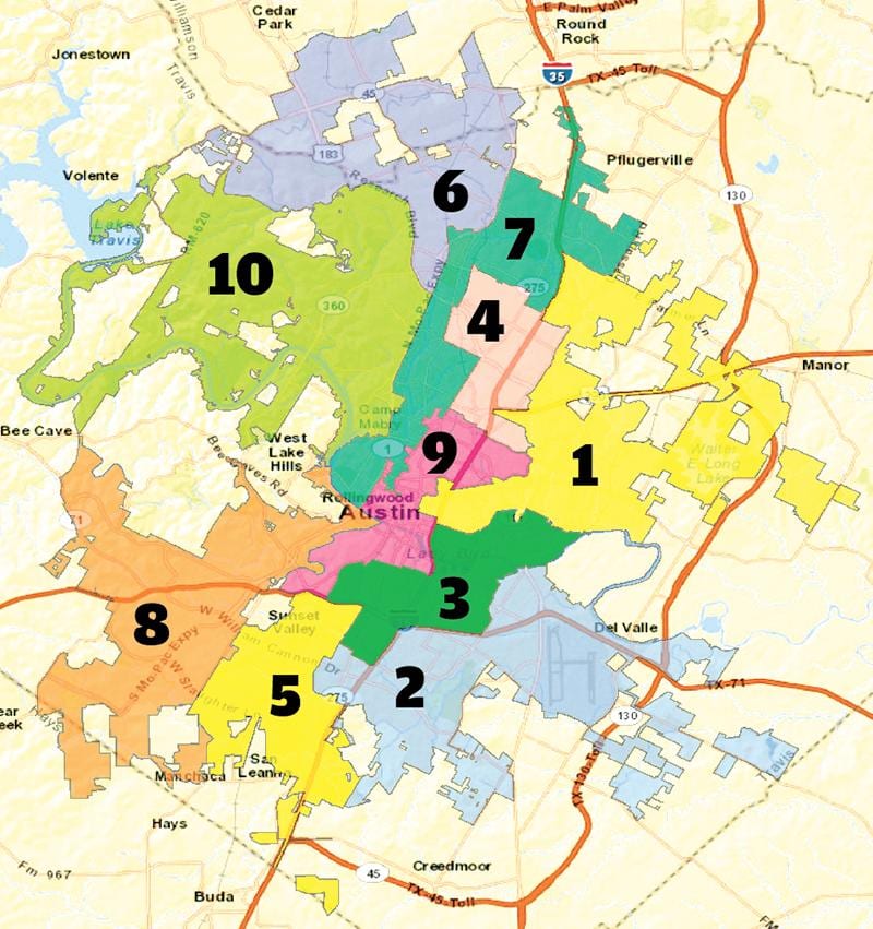 Austin, texas district hartă