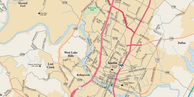 Harta din Austin, texas și zonele înconjurătoare
